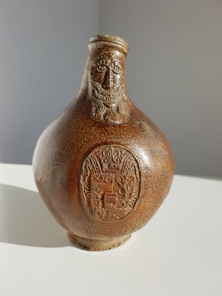 Antique Rare Bellarmine Jug Bartmannskrug 17th Century Intact German Stoneware