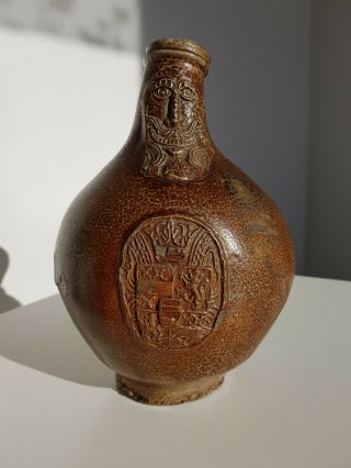Antique rare Bellarmine jug Bartmannskrug 17th century intact German stoneware 7