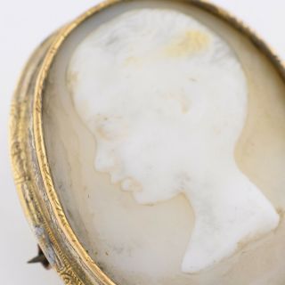 Antique Victorian Gold Filled Gf Carved Shell Cameo Boy Portrait Brooch Pin