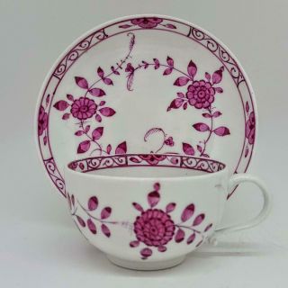 Antique 18th Century Meissen Marcolini Purple Flowers Cup & Saucer 1774 - 1815