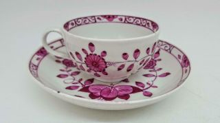Antique 18th Century Meissen Marcolini Purple Flowers Cup & Saucer 1774 - 1815 2