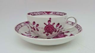 Antique 18th Century Meissen Marcolini Purple Flowers Cup & Saucer 1774 - 1815 3