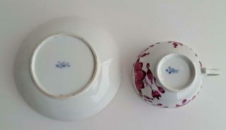 Antique 18th Century Meissen Marcolini Purple Flowers Cup & Saucer 1774 - 1815 7