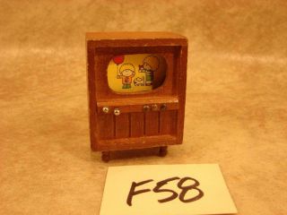 F58 Vintage Dollhouse Miniature Furniture Wooden Tv Console