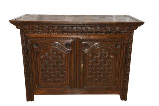 Terrific Antique Primitive French Country Server,  Cabinet,  19th Century,  Oak