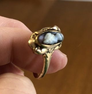 Vintage Estate Antique Art Deco Gold Carved Cameo Oval Ring Maybe Onyx
