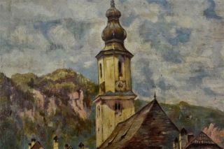 Antique German/Swiss Painting Oil/Cardboard St.  Gilden sign.  A.  Gasteiger c.  1935 4