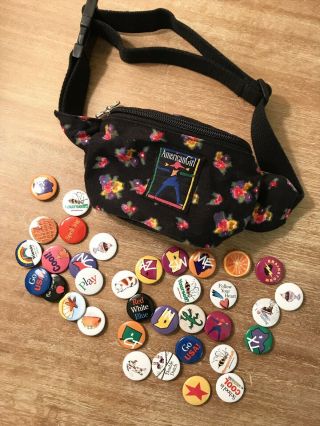 American Girl Gear Floral Fanny Pack With 30,  Grin Pins Pleasant Company Bag