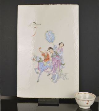 A CHINESE REPUBLIC PERIOD FAMILLE ROSE PORCELAIN PLAQUE,  BOY ON KYLIN 2