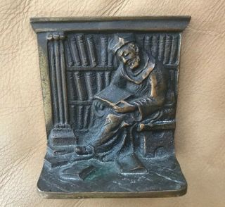 Soild Bronze Antique Bookends.  Scholar Or Priest Reading Book