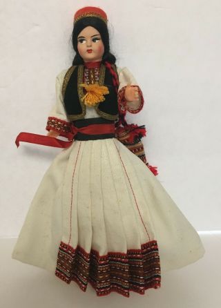 Vintage Costumed Ethnic Woman Doll With Hat & Handbag 9 " Long