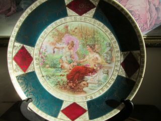 Antique Vienna Austria Young Bacchus Porcelain Plate Scene Dark Green Red Gold