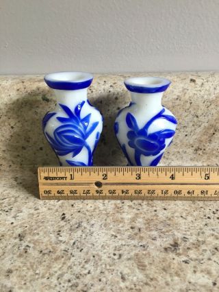Two Vintage Chinese Blue Overlay Peking Mini Glass Vases 2