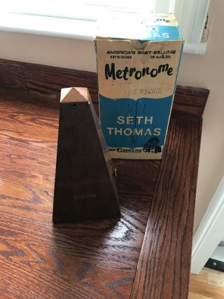 Vintage Seth Thomas Metronome De Maelzel Wood Case Wind Up 1103 Box