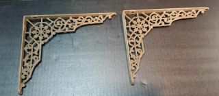 Vtg.  Antique Pair Cast Iron Wall Shelf Brackets Ornate Victorian Design 10 X 8 "