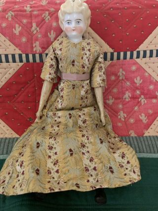 Lovely Antique China / Porcelain Head Doll Marked " 0” Silk Dress