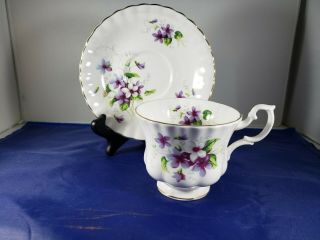 Royal Albert Purple And White Violets English Bone China Teacup And Saucer