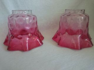 Antique Dimpled Ruby Cranberry Oil Lamp Light Shades 2 1/4 Fitter