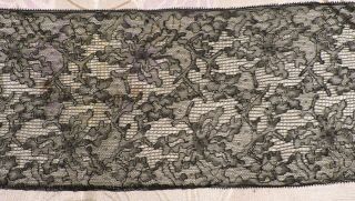 Antique Victorian 19th C Black Silk Chantilly Lace Trim Old Stock