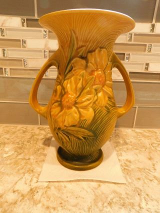 Antique Roseville Pottery Vase 66 - 10 - Peony Gold And Green -