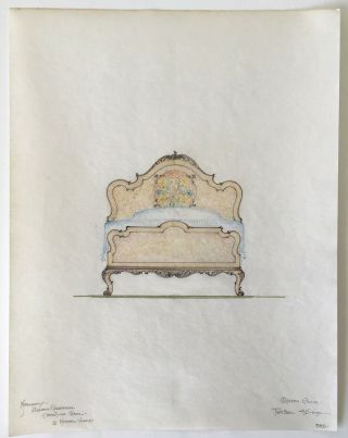 Antique Early 1900s Hand Drawn And Colored Interior Furniture Drawing