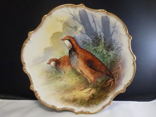 Antique P.  P Limoges 10” Game Bird Plate.  Gold Trim.  Hand Painted Signed.
