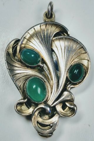 Antique Circa 1900 Art Nouveau French 800 Silver And 3 Chrysoprase Mirror Locket