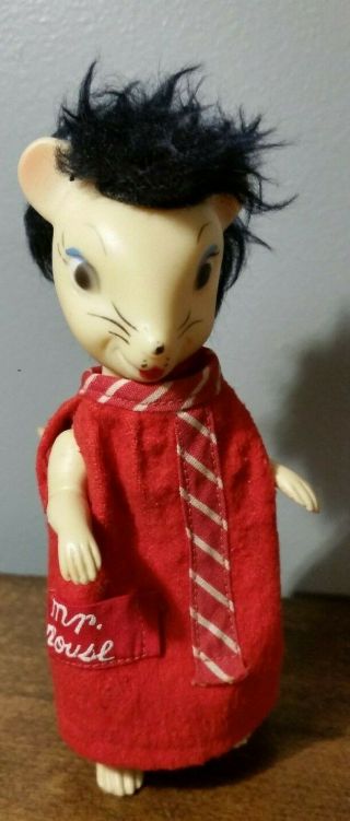 Vintage Remco 4.  5 " Mr.  Mouse Vinyl Jointed Doll Toy - Mohair - Painted Face - Shirt - Vg