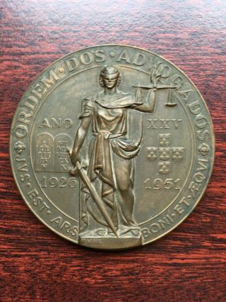 Antique And Rare Bronze Medal Of The Order Of Lawyers 1951