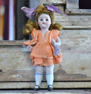 Antique German All Bisque Mignonette Miniature Dollhouse Doll