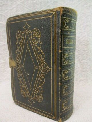 Antique 1856 Holy Bible Old And Testaments American Society Leather & Clasp