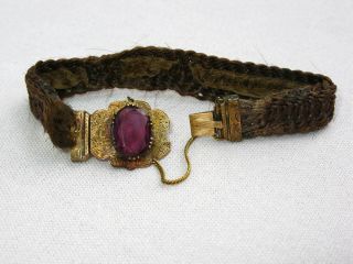 Antique Victorian Mourning Bracelet Braided Hair Amethyst Glass 4 Parts Repair