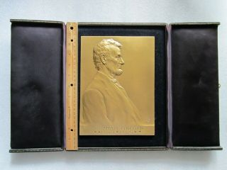 VINTAGE ABRAHAM LINCOLN BRONZE PLAQUE VICTOR BRENNER BY METALLIC ART Co. 2