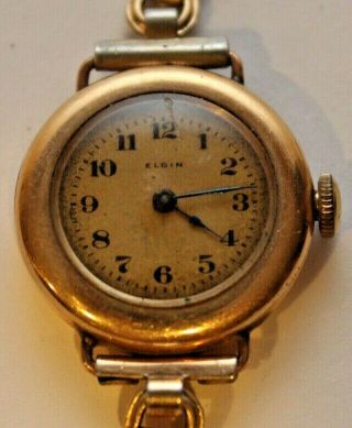 Antique 1919 Lady Elgin 14k Solid Gold Womens Wrist Watch With 15 Jewels
