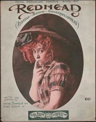 1908 Redhead Gingerbread - Head Antique Sheet Music Irene Franklin Photograph