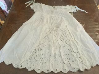 Antique Ca 1900 S Baby /child Elaborate White Cotton Dress For Dolls / Teddy