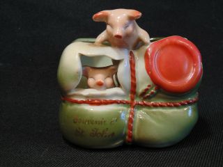 Antique Schafer & Vater Porcelain Bisque Fairing Pigs St John Souvenir Toothpick