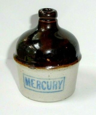 Antique Red Wing Stoneware Miniature Advertising Mercury Crock Bottle 1/8 Pint