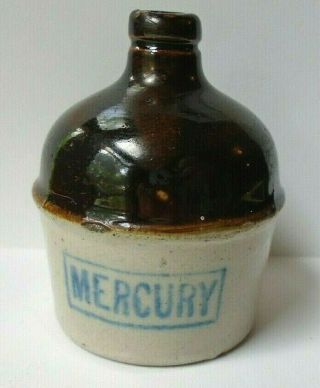 Antique Red Wing Stoneware Miniature Advertising Mercury Crock Bottle 1/8 Pint 2