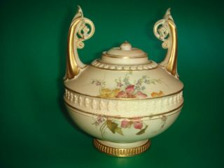 Antique Royal Worcester Blush Ivory Twin Handled Pot/jar Circa 1895