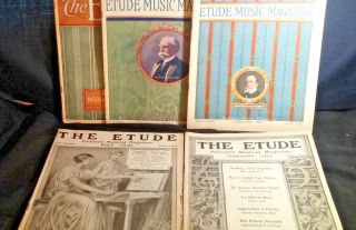 5 Antique Etude Music Magazines 1921/22 Sheet Music Great Graphics