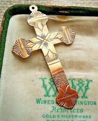 - $5 Antique Victorian,  Ornate Engraved Gold Fill Large Cross Pendant,  2 1/8 " T