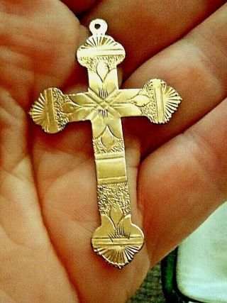 - $5 Antique Victorian,  Ornate Engraved Gold fill Large Cross Pendant,  2 1/8 