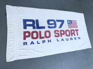 VINTAGE 90s Ralph Lauren Polo Sport Beach Towel Blue Red BIG Spell Out Flag 1997 2