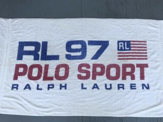 VINTAGE 90s Ralph Lauren Polo Sport Beach Towel Blue Red BIG Spell Out Flag 1997 3