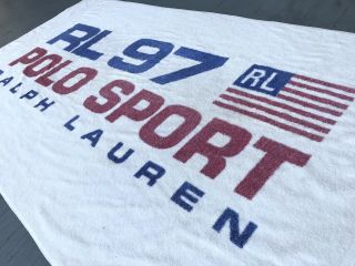VINTAGE 90s Ralph Lauren Polo Sport Beach Towel Blue Red BIG Spell Out Flag 1997 4