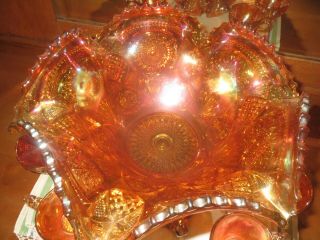 Antique 1910 Marigold Carnival Fashion Punch Bowl Set by Imperial Glass 2