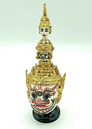 Antique Khon Mask Todsakanth Ramayana Model Thai Handmade Siamese & Display Case