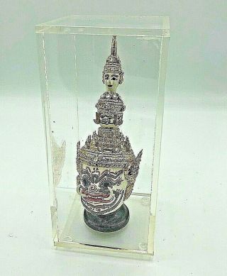 Antique Khon Mask Todsakanth Ramayana Model Thai Handmade Siamese & Display Case 2