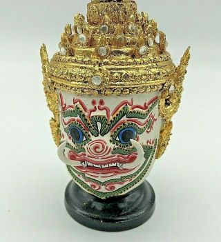 Antique Khon Mask Todsakanth Ramayana Model Thai Handmade Siamese & Display Case 3